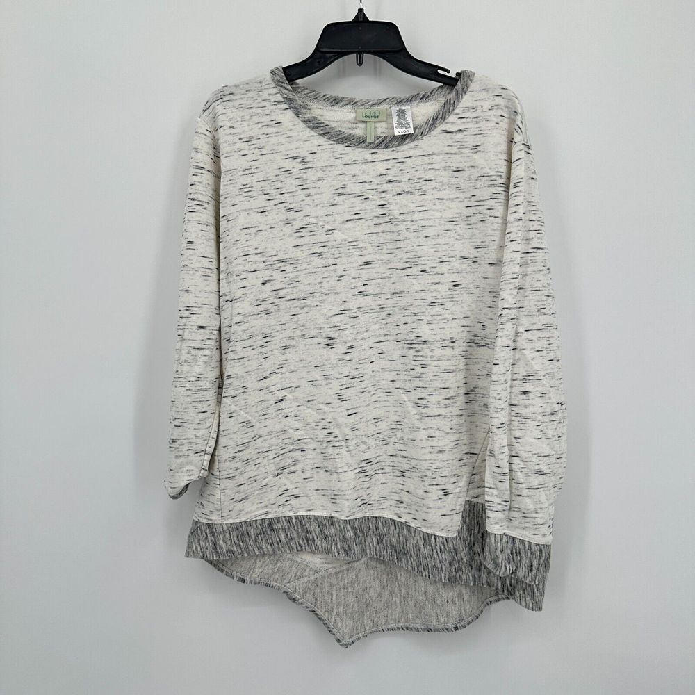 Logo By Lounge Sweatshirt Women M White Gray Heather Pullover Asymmetrical Hem